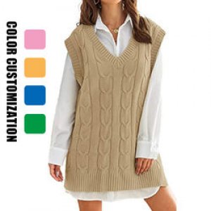 Custom Sweater Vest V-Neck Cable Knit Women S Sleeveless Sweater Knitted Oversized Sweater Custom Jumper