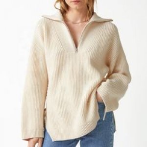 2022 Factory Wholesale Custom Zipper Stand Collar Women Knit Pullover Merino Wool Sweater
