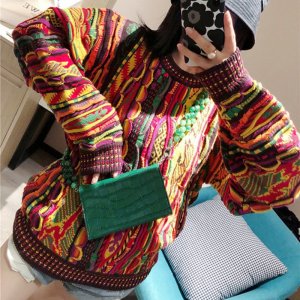 Custom Wholesale Hot Sale Vintage Colorful Women Knitted Pullover Sweater Crew Neck Coogis Sweater